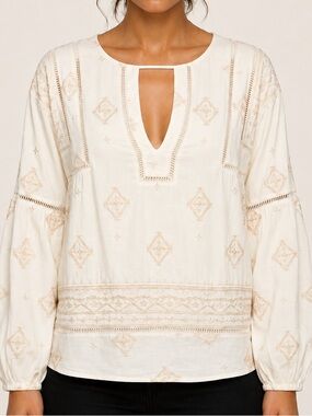 Elegant Cream Embroidered Women's Top